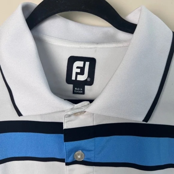 FootJoy Golf Polo White with Blue Stripes Golf Logo XL Men's - Picture 4 of 7